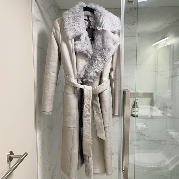 REISS Lonine Shearling Coat in Grey - Picture 6 of 14